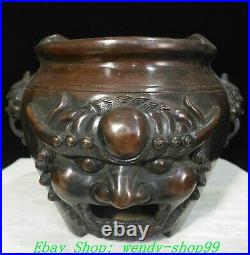 6 Old Chinese Dynasty Bronze FengShui Dragon Lion Head Incense Burner Censer