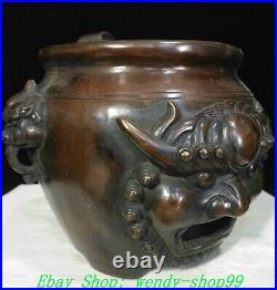 6 Old Chinese Dynasty Bronze FengShui Dragon Lion Head Incense Burner Censer