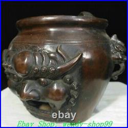 6 Old Chinese Dynasty Bronze FengShui Dragon Lion Head Incense Burner Censer