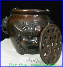 6 Old Chinese Dynasty Bronze FengShui Dragon Lion Head Incense Burner Censer