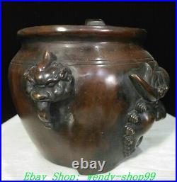 6 Old Chinese Dynasty Bronze FengShui Dragon Lion Head Incense Burner Censer