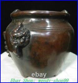 6 Old Chinese Dynasty Bronze FengShui Dragon Lion Head Incense Burner Censer