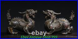 6 Old Chinese Dynasty Bronze Gilt FengShui Dragon Unicorn Beast Statue Pair