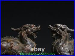 6 Old Chinese Dynasty Bronze Gilt FengShui Dragon Unicorn Beast Statue Pair