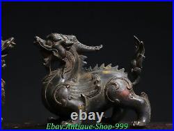 6 Old Chinese Dynasty Bronze Gilt FengShui Dragon Unicorn Beast Statue Pair