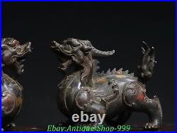 6 Old Chinese Dynasty Bronze Gilt FengShui Dragon Unicorn Beast Statue Pair