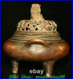 6 Old Chinese Dynasty Marked Bronze 3 Leg Dragon Lion Incense Burner Censer