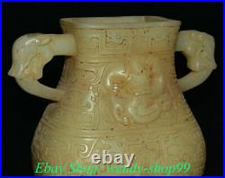 6 Rare Old China White Jade Carving Dynasty Palace Dragon Beast Tank Jug Jar