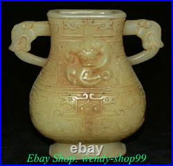 6 Rare Old China White Jade Carving Dynasty Palace Dragon Beast Tank Jug Jar