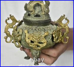 6 Rare Old Chinese Bronze Gilt Dynasty Palace Dragon Ear incense burner