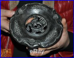 6Rare Old Chinese Rosewood Wood Hand carved Dragon Flower Pot Vase Base statue
