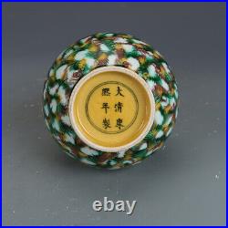 7.08 Chinese Porcelain Qing Kangxi Tricolor Dragon Pattern Garlic-head Vases