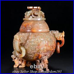 7.2 Antique Chinese Shang Dy Hetian Jade Nephrite Dragon incense burner Pair
