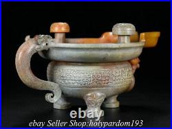 7.2 Antique Chinese Shang Dynasty Hetian Jade Nephrite Dragon Handle Cup Kettle