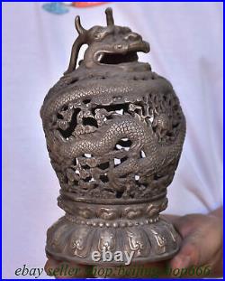 7.2 Marked Old Chinese Silver Dynasty Dragon incense burner Censer Statue