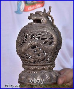 7.2 Marked Old Chinese Silver Dynasty Dragon incense burner Censer Statue