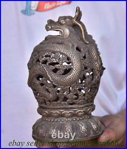 7.2 Marked Old Chinese Silver Dynasty Dragon incense burner Censer Statue