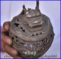 7.2 Marked Old Chinese Silver Dynasty Dragon incense burner Censer Statue