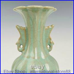 7.2 Marked Old Chinese Song Dynasty Ru Kiln Porcelain 2 Dragon Ear Bottle Vase