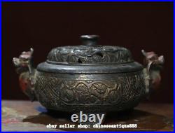 7.4'' Antique Chinese Dynasty Bronze Dragon Beast Incense Burner Censer Statue