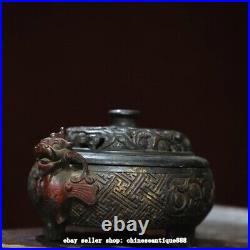 7.4'' Antique Chinese Dynasty Bronze Dragon Beast Incense Burner Censer Statue