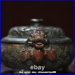 7.4'' Antique Chinese Dynasty Bronze Dragon Beast Incense Burner Censer Statue