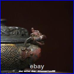 7.4'' Antique Chinese Dynasty Bronze Dragon Beast Incense Burner Censer Statue