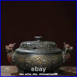 7.4'' Antique Chinese Dynasty Bronze Dragon Beast Incense Burner Censer Statue