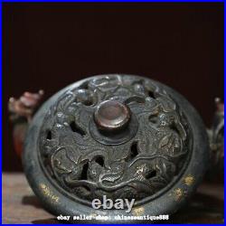 7.4'' Antique Chinese Dynasty Bronze Dragon Beast Incense Burner Censer Statue