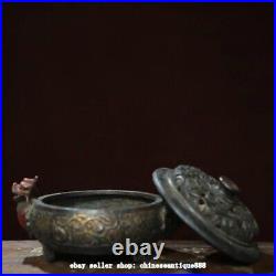 7.4'' Antique Chinese Dynasty Bronze Dragon Beast Incense Burner Censer Statue