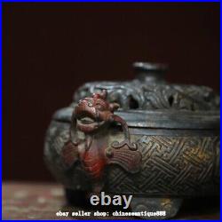 7.4'' Antique Chinese Dynasty Bronze Dragon Beast Incense Burner Censer Statue