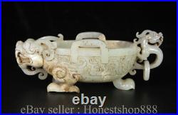 7.4 Antique Chinese Han Dynasty Hetian Jade Nephrite Dragon Wine Cup Statue
