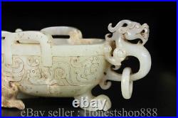 7.4 Antique Chinese Han Dynasty Hetian Jade Nephrite Dragon Wine Cup Statue