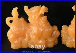 7.4'' Chinese Yellow Jade Dragon Loong Pixiu Brave troops Money Coin Statue Pair