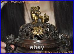 7.4'' Marked Chinese bronze Gilt Dragon Loong beast statue Incense burner Censer