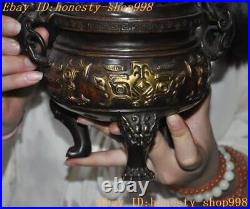 7.4'' Marked Chinese bronze Gilt Dragon Loong beast statue Incense burner Censer