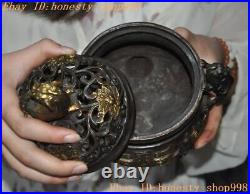 7.4'' Marked Chinese bronze Gilt Dragon Loong beast statue Incense burner Censer