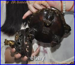 7.4'' Marked Chinese bronze Gilt Dragon Loong beast statue Incense burner Censer