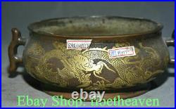 7.4 Marked Old Chinese Red Copper Gilt Palace Dragon 2 Ear Incense Burner