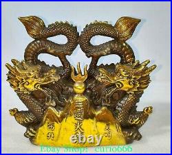 7.4'' Old Chinese Bronze Gilt Fengshui 12 Zodiac Dragon Loong Animal Statue