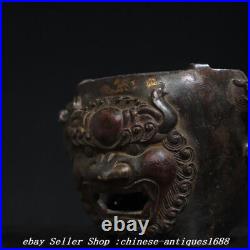 7.4 Old Chinese Dynasty Bronze Dragon Beast Double Ear Charcoal Stove