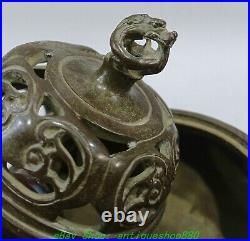 7.4'' Old Chinese Dynasty Bronze Dragon Beast Ear 3 Leg Incense Burner Censer
