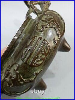 7.4'' Old Chinese Dynasty Bronze Dragon Beast Ear 3 Leg Incense Burner Censer