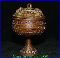 7.4Old Chinese Dynasty Bronze High Foot Dragon Beast Incense Burner Censer