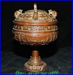 7.4Old Chinese Dynasty Bronze High Foot Dragon Beast Incense Burner Censer