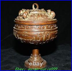 7.4Old Chinese Dynasty Bronze High Foot Dragon Beast Incense Burner Censer