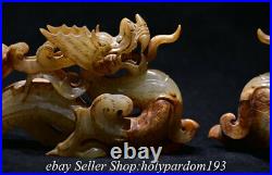 7.6 Antique Chinese Hetian Jade Nephrite Carved Dragon Statue Pair