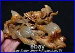 7.6 Antique Chinese Hetian Jade Nephrite Carved Dragon Statue Pair