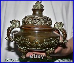 7.6 Marked Old Chinese Bronze Dynasty Dragon incense burner Pot Statue