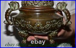 7.6 Marked Old Chinese Bronze Dynasty Dragon incense burner Pot Statue